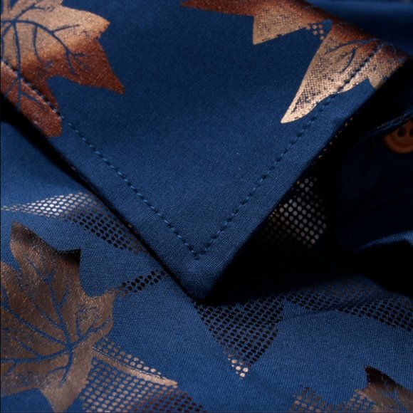 Men Blue Long Sleeve Silk Floral Autumn Printed Shirt Size L - Picture 4 of 4